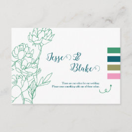 Tarjeta De Recepción Boda de flores de peones de mano verde
