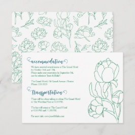 Tarjeta De Recepción Boda de flores de peones de mano verde