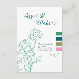 Tarjeta De Recepción Boda de flores de peones de mano verde