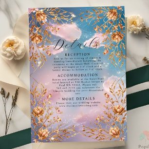 Tarjeta De Recepción Boda de flores doradas del cielo del amor