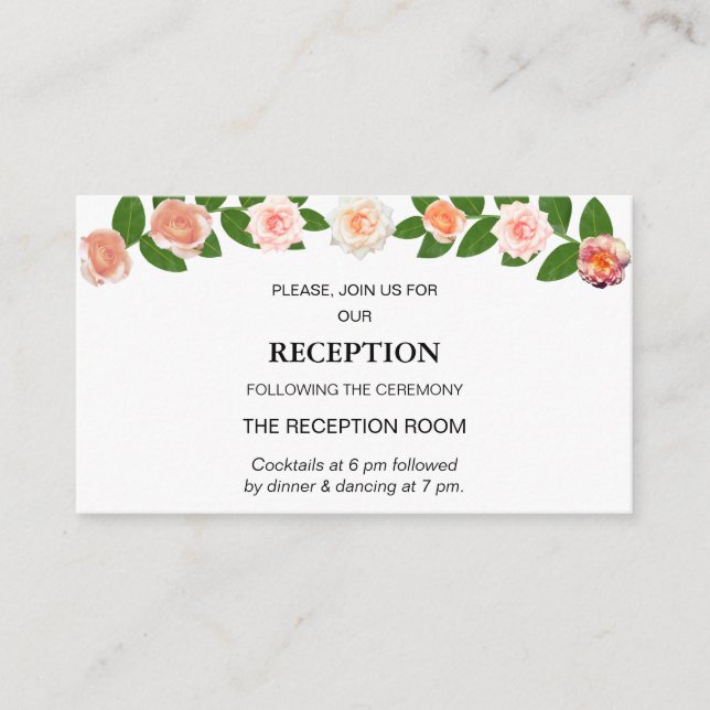Tarjeta De Recepción Boda de flores Laurel y Rosa (Anverso)