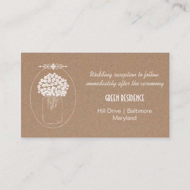 Tarjeta De Recepción Boda de flores MasonJar de papel kraft rústico ins (Anverso)