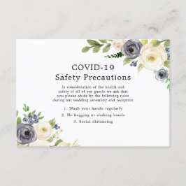 Tarjeta De Recepción Boda de flores Navy y blanco Seguridad COVID-19