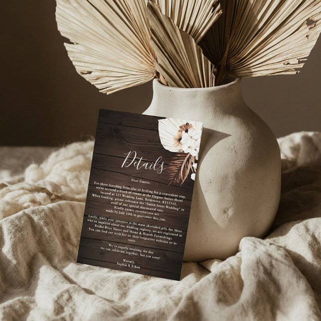 Tarjeta De Recepción Boda de Flores Neutrales Rusas Boho Detalles Enclo (Subido por el creador)