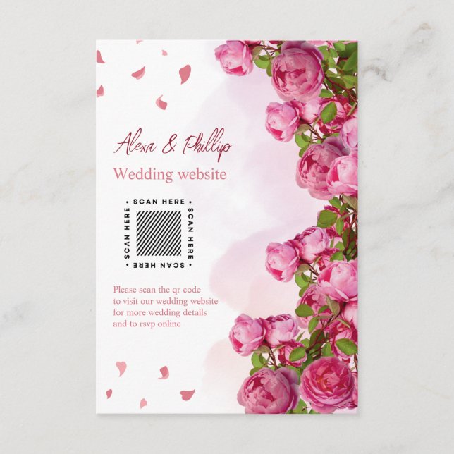 Tarjeta De Recepción Boda De Flores Rosa Elegante (Anverso)