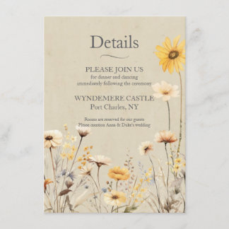 Tarjeta De Recepción Boda de flores silvestres amarillas