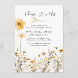 Tarjeta De Recepción Boda de flores silvestres amarillas