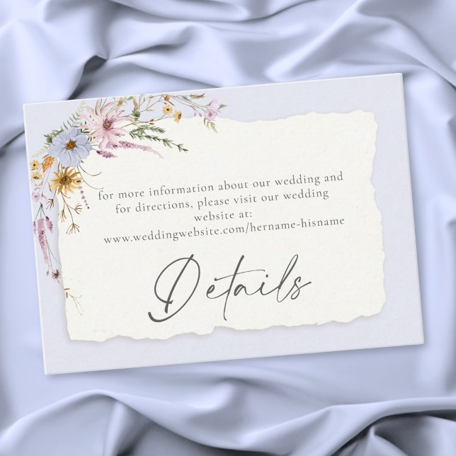 Tarjeta De Recepción Boda de flores silvestres azules polvorientas rúst (Rustic Blush Pink Romantic Wildflower Wedding Enclosure Card)