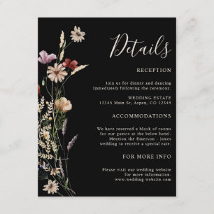 Tarjeta De Recepción Boda de flores silvestres boho negras