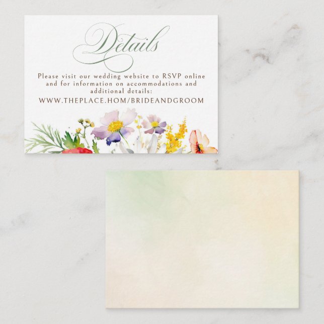Tarjeta De Recepción Boda de flores silvestres pequeños detalles (Anverso / Reverso)