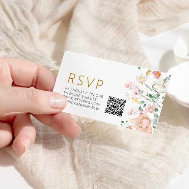 Tarjeta De Recepción Boda de flores silvestres rusas QR RSVP (Subido por el creador)