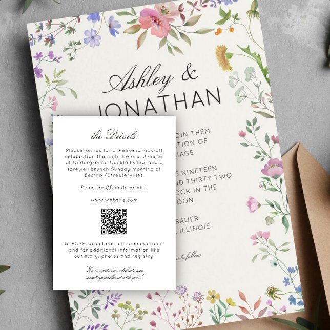 Tarjeta De Recepción Boda de flores silvestres simple y eterno (Subido por el creador)