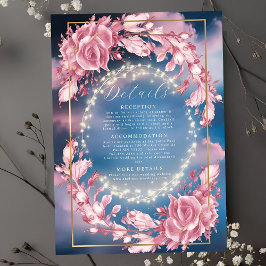 Tarjeta De Recepción Boda De Flores Y Parkles De Rosy Brillantes