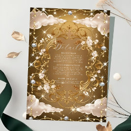 Tarjeta De Recepción Boda de florines dorados de diamantes espumosos
