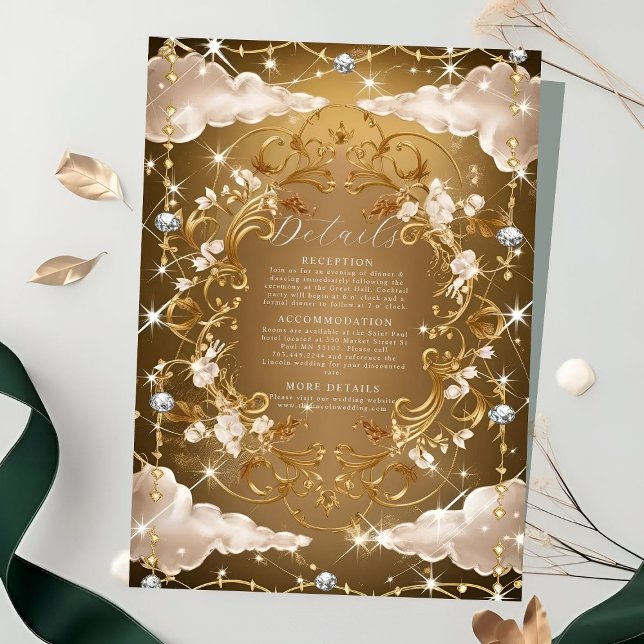 Tarjeta De Recepción Boda de florines dorados de diamantes espumosos (Subido por el creador)