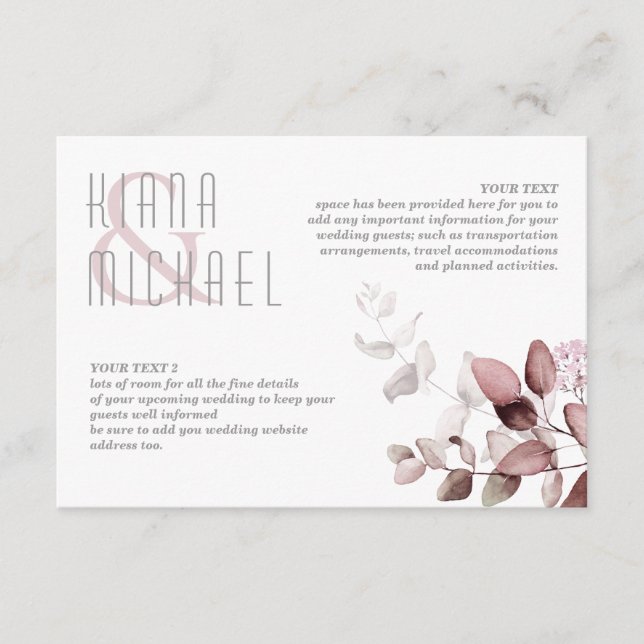 Tarjeta De Recepción Boda de Foliage Dreamy detalla ID de Borgoña817 (Anverso)