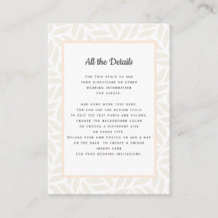 Tarjeta De Recepción Boda de follaje abstracto crema Instrucciones de d