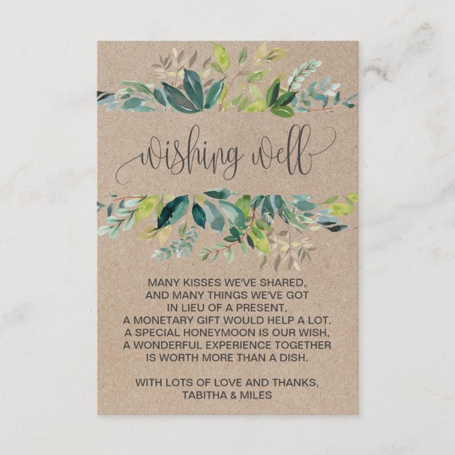Tarjeta De Recepción Boda de follaje de Kraft deseando lo mejor (Anverso)