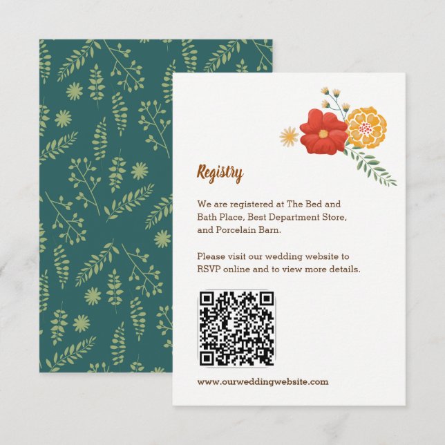 Tarjeta De Recepción Boda de follaje floral de zorros románticos (Anverso / Reverso)