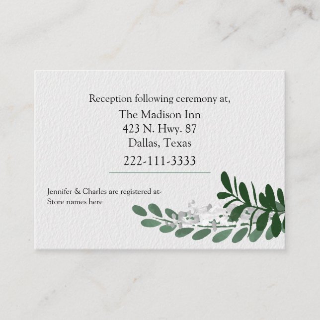 Tarjeta De Recepción Boda de follaje verde de temporada (Anverso)