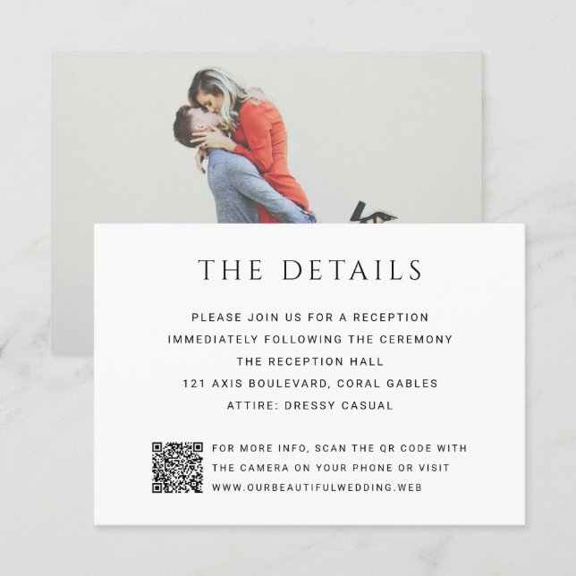 Tarjeta De Recepción Boda de Foto con Código QR Simple Moderno (Anverso / Reverso)