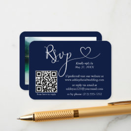 Tarjeta De Recepción Boda de fotografía cardiaca caligrafía Azul RSVP Q