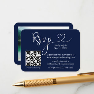 Tarjeta De Recepción Boda de fotografía cardiaca caligrafía Azul RSVP Q
