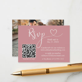 Tarjeta De Recepción Boda de fotografía cardiaca Dusty Rosa QR RSVP