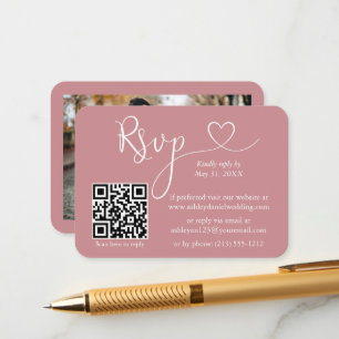 Tarjeta De Recepción Boda de fotografía cardiaca Dusty Rosa RSVP QR