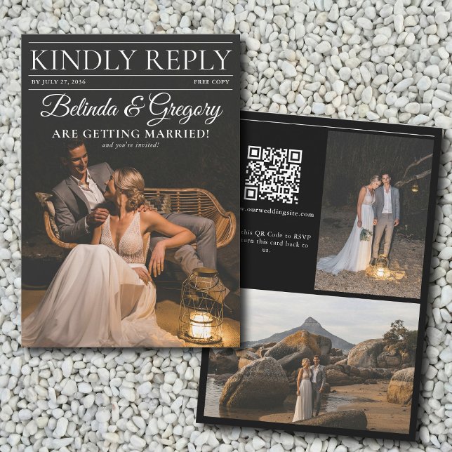 Tarjeta De Recepción Boda de fotos de periódico editorial de revista (Magazine Editorial Newspaper Photos Wedding Enclosure Card)