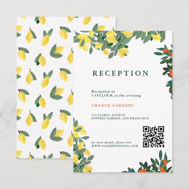 Tarjeta De Recepción Boda de frutas de limón de Summer Italia (Anverso / Reverso)