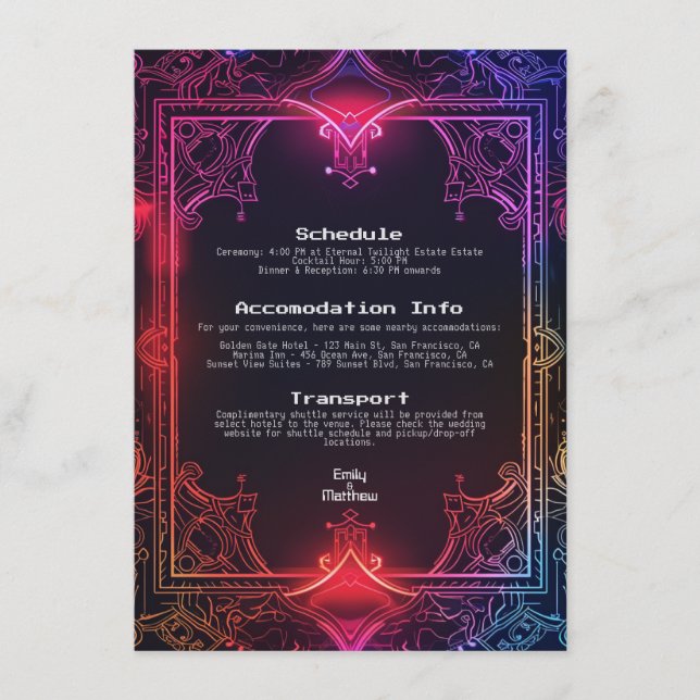Tarjeta De Recepción Boda de Fusión Ciber-Medieval (Anverso)