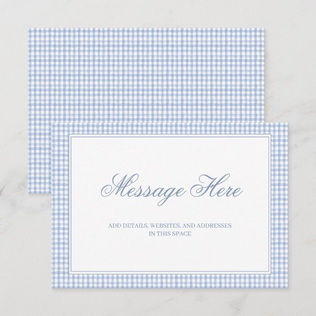 Tarjeta De Recepción Boda de Gingham azul y blanco (Anverso / Reverso)