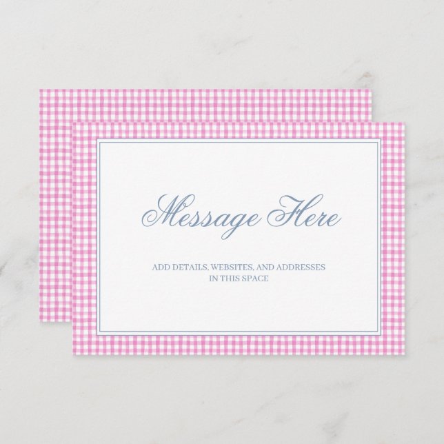 Tarjeta De Recepción Boda de Gingham rosa y blanco (Anverso / Reverso)