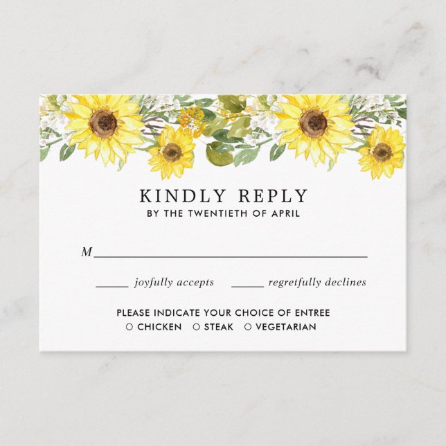Tarjeta De Recepción boda de girasol acuarelas RSVP (Anverso)