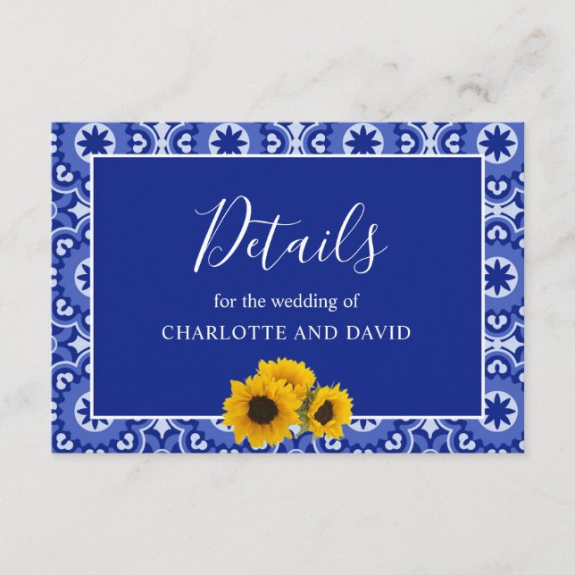 Tarjeta De Recepción Boda de girasol azul moderno (Anverso)