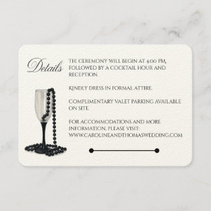 Tarjeta De Recepción Boda de Glass Black & White Pearl Champagne