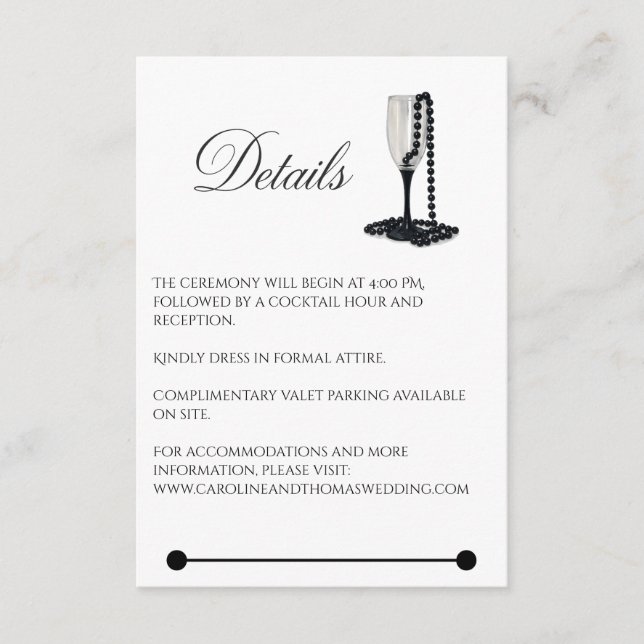 Tarjeta De Recepción Boda de Glass Black & White Pearl Champagne (Anverso)
