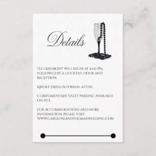 Tarjeta De Recepción Boda de Glass Black & White Pearl Champagne