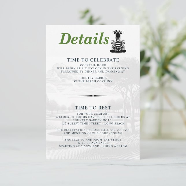 Tarjeta De Recepción Boda de Golf Grooms (Anverso de pie)