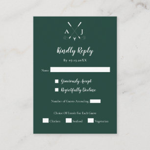 Tarjeta De Recepción Boda de golf Minimalista moderno Emerald Green