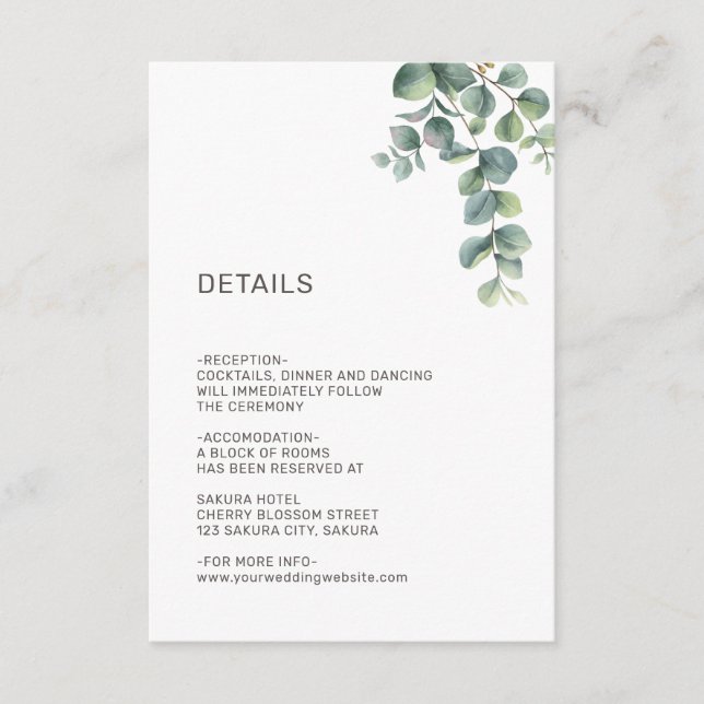 Tarjeta De Recepción Boda de Greenery Simple con Acuarela (Anverso)