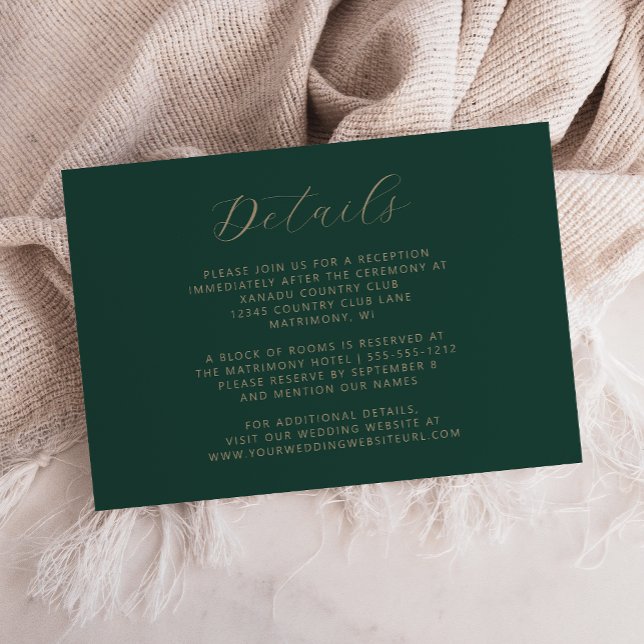 Tarjeta De Recepción Boda de guión de oro verde esmeralda (Subido por el creador)
