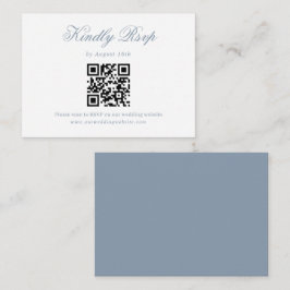 Tarjeta De Recepción Boda De Guión Minimalista Azul Dusto Código QR Rsv