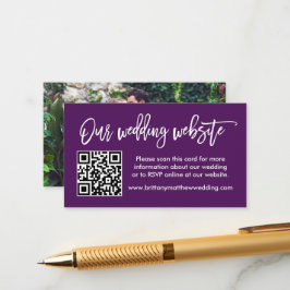 Tarjeta De Recepción Boda de guiones de pincel Sitio web QR Foto Púrpur