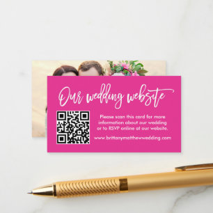 Tarjeta De Recepción Boda de guiones de pincel Sitio web QR Foto Rosa c