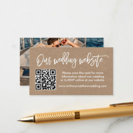 Tarjeta De Recepción Boda de guiones de pincel Sitio web QR Photo Kraft