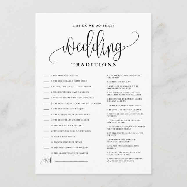 Tarjeta De Recepción Boda de guiones negros Tradiciones juego de ducha  (Anverso)