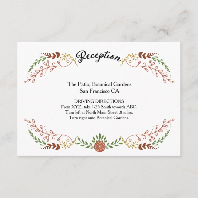 Tarjeta De Recepción Boda de guirnaldas florales rusas de otoño (Anverso)