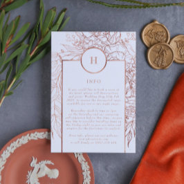 Tarjeta De Recepción Boda de guirnaldas monograma de oro con Rosa duro 